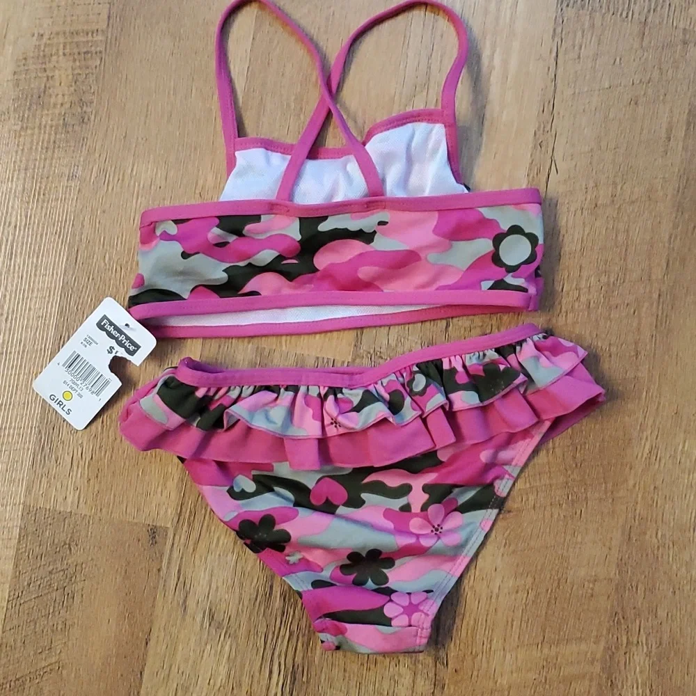 Fisher Price Floral Camo Ruffled 2 piece‎ swimsuit size 7/8